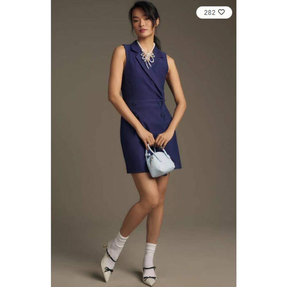 Anthropologie MAEVE Knit Cotton Blazer Romper in Sapphire Blue Size 10 NWT $138 - Picture 2 of 6